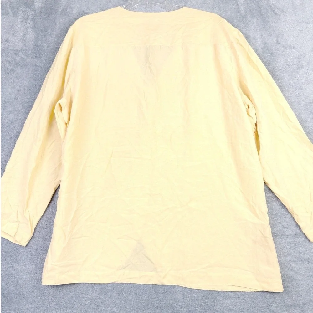 Eileen Fisher M L Yellow‎ Silk Button Front Blouse Tunic Long Sleeve Minimalist